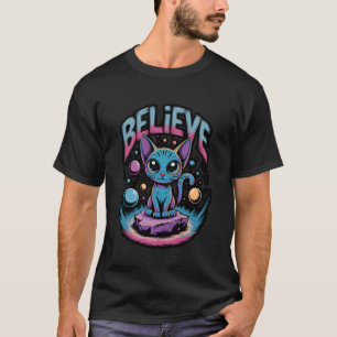 Buitenaardse Kat Geloof UFO Ruimte Ontwerp T-shirt