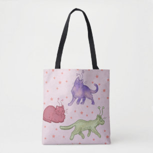 Buitenaardse katten Whimsical ruimtekat Funny Sci- Draagtas