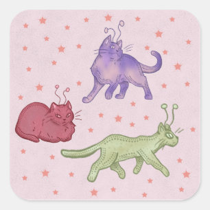 Buitenaardse katten Whimsical ruimtekat Funny Sci- Vierkante Sticker