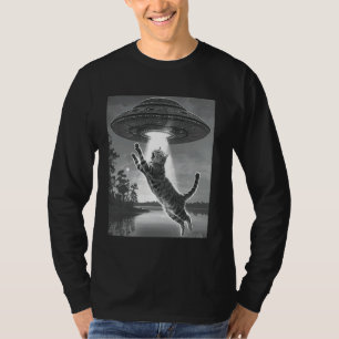 Buitenaardse ontvoering katten UFO vliegende schot T-shirt