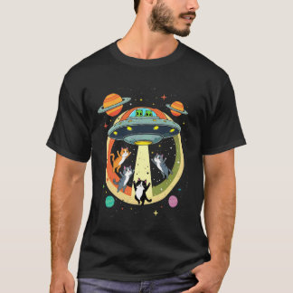 Buitenaardse Ontvoering Katten UFO Vliegende Schot T-shirt