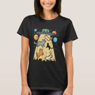 Buitenaardse ontvoering katten UFO vliegende schot T-shirt