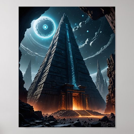 Buitenaardse tempel op asteroïde poster (Voorkant)