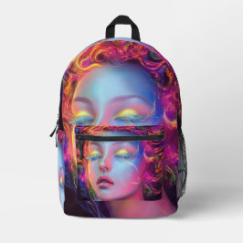 Buitenaardse vrouw met kosmisch haar bedrukte rugzak