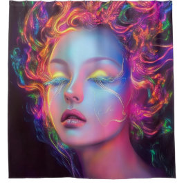 Buitenaardse vrouw met kosmisch haar douchegordijn
