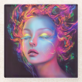 Buitenaardse vrouw met kosmisch haar glazen onderzetter