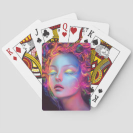 Buitenaardse vrouw met kosmisch haar pokerkaarten