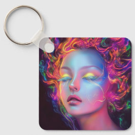 Buitenaardse vrouw met kosmisch haar sleutelhanger