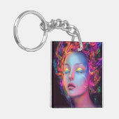 Buitenaardse vrouw met kosmisch haar sleutelhanger (Voorkant Links)