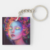 Buitenaardse vrouw met kosmisch haar sleutelhanger (Achterkant)