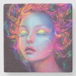 Buitenaardse vrouw met kosmisch haar stenen onderzetter