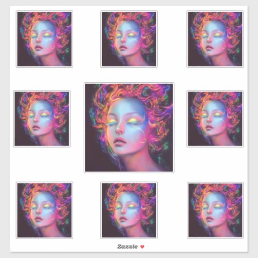 Buitenaardse vrouw met kosmisch haar sticker (Vel)