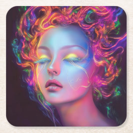 Buitenaardse vrouw met kosmisch haar vierkante kartonnen onderzetter