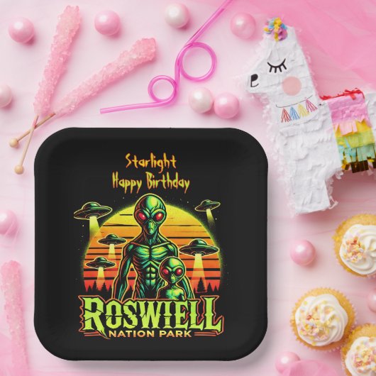 Buitenaardse wezens in het Roswell Nation Park Papieren Bordje (Feest)