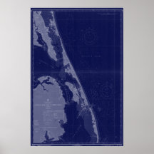 Buitenbanken NC OBX Map Nautical Chart Blue Art