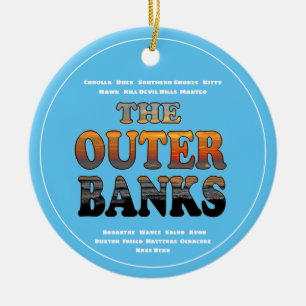 Buitenbanken Sunrise Tekst en steden OBX Keramisch Ornament