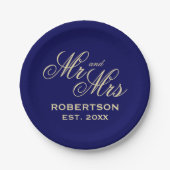 Buitengewone chique marine blauw en crème bruiloft papieren bordje (Voorkant)