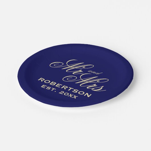 Buitengewone chique marine blauw en crème bruiloft papieren bordje (Gekanteld)