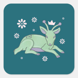 Buitenlands hert volks kunst Whimsical groene re Vierkante Sticker