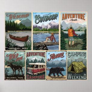 Buitenrecreatie vintage posters met kano's