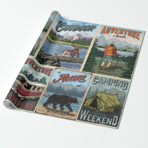 Buitenrecreatie vintage posters met kano's cadeaupapier