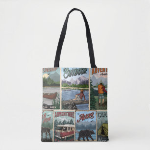 Buitenrecreatie vintage posters met kano's draagtas