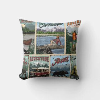 Buitenrecreatie vintage posters met kano's kussen