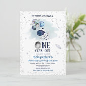 Buitenruimte 1e verjaardag Astronaut Rocket Kaart (Staand voorkant)