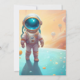 Buitenruimte 1e verjaardagsfeestje astronaut raket kaart