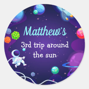 Buitenruimte 3rd Birthday Blue Astronaut Planet Ronde Sticker