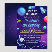 Buitenruimte 5th Birthday Blue Astronaut Planet Kaart (Voorkant / Achterkant)