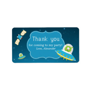 Buitenruimte Alien Boy Birthday Favor Label
