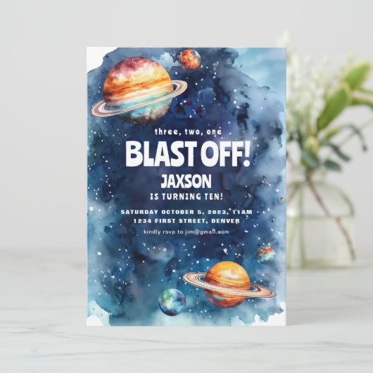 Buitenruimte Astronaut Kinderen Verjaardagsfeest U Kaart (Staand voorkant)