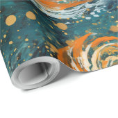 Buitenruimte Blauw en Sinaasappel Abstract Modern Cadeaupapier (Rol Hoek)