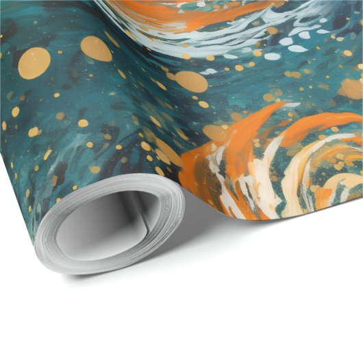 Buitenruimte Blauw en Sinaasappel Abstract Modern Cadeaupapier (Rol Hoek)