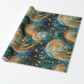 Buitenruimte Blauw en Sinaasappel Abstract Modern Cadeaupapier (Uitgerold)