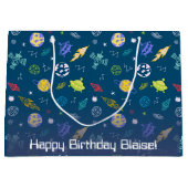 Buitenruimte Doodle-patroon monogram | Donkerblauw Groot Cadeauzakje (Voorkant)