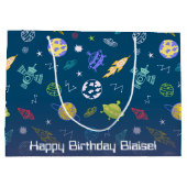 Buitenruimte Doodle-patroon monogram | Donkerblauw Groot Cadeauzakje (Achterkant)