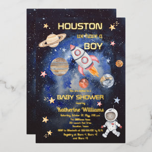 Buitenruimte Houston We hebben een Baby shower van Folie Uitnodiging