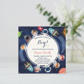 Buitenruimte Houston We Hebben Eén Jongen Baby Sho Kaart (Staand voorkant)