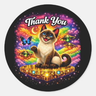 Buitenruimte Kosmische Regenboog Siamese Kat Dank Ronde Sticker