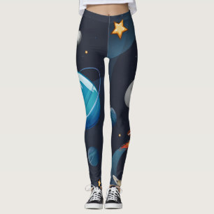 Buitenruimte Melkweg Patroon Planeten Sterren Leggings