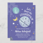 Buitenruimte Modern Script Planets Baby shower Kaart (Voorkant / Achterkant)