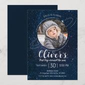 Buitenruimte Planeten 1e verjaardag Blast off Kaart (Voorkant / Achterkant)