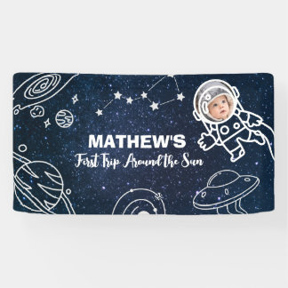 Buitenruimte Planeten Astronaut 1e Verjaardag Jong Spandoek
