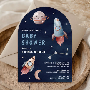 Buitenruimte Planeten Raket Marine Baby Shower Kaart