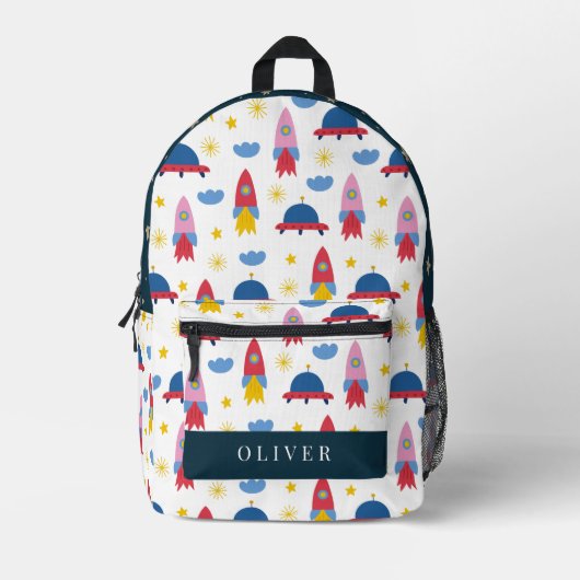 Buitenruimte raket ufo wit bedrukte rugzak (Voorkant)