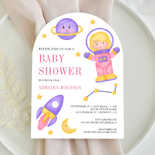Buitenruimte Roze Meisje Ruimtevaarder Boog Baby B Kaart