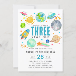 Buitenruimte Zon Maan Raket Kind Verjaardagsfeest Kaart