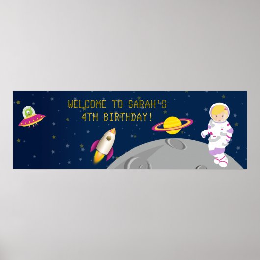 Buitenruimteastronaut Birthday Banner Poster (Voorkant)